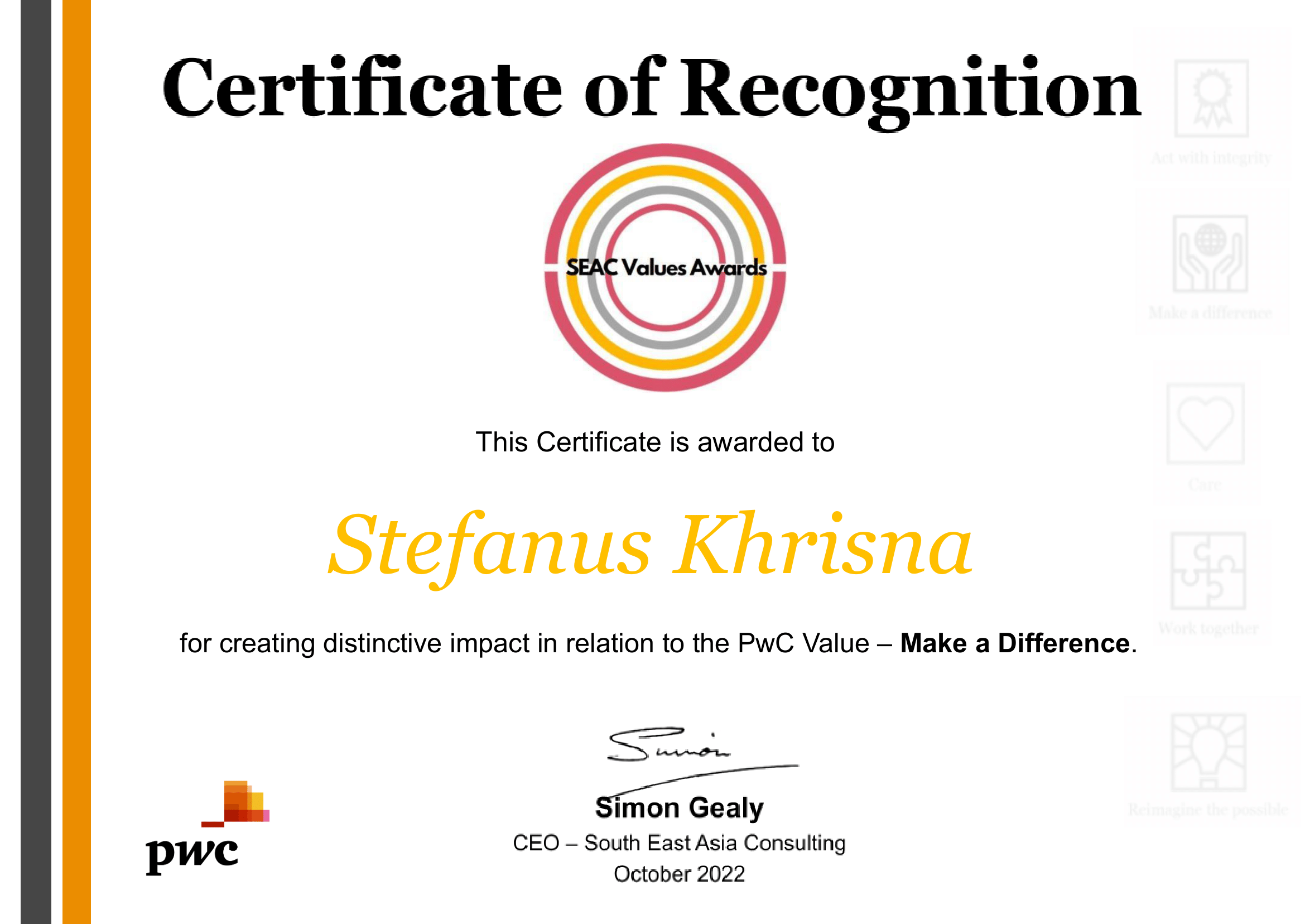 PwC SEAC Values Awards